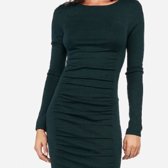 Express Dresses & Skirts - Express Ruched Long Sleeve Sweater Dress - Green